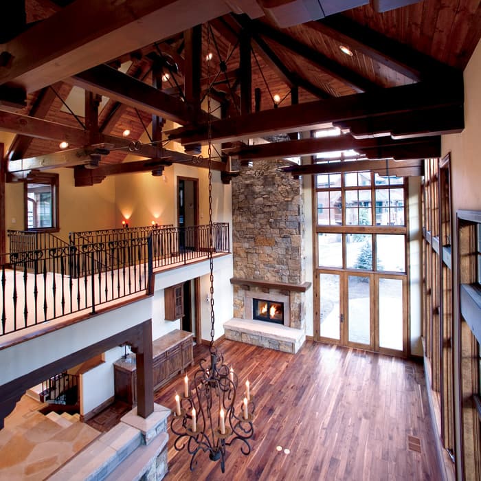 A great room with a high timber ceiling