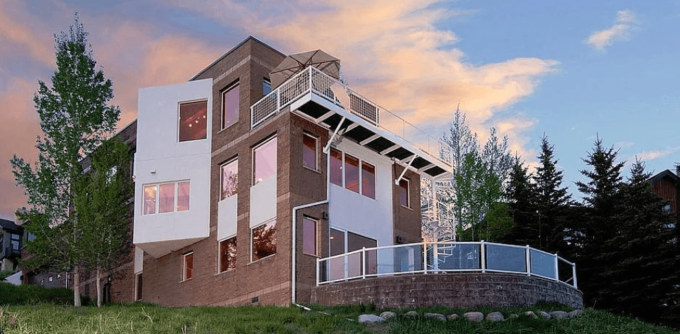 A brick house in low evening sun